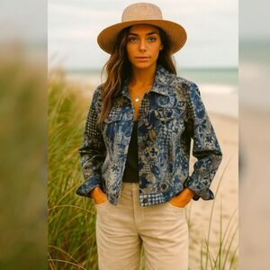 Y2K Cottagecore Pappagallo Patchwork Floral Blazer Jacket L Boho Academia Vibes